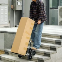 DURHAND 6-Wheels Stair Climber Trolley Cart, Hand Truck and Dolly, Foldable Steel Load Cart, 264lbs Capacity, Black(m-8)