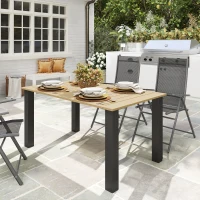 Outsunny 59" Outdoor Patio Table with Umbrella Hole, Outdoor Dining Table with Slatted Tabletop for Backyard Garden, Brown(m-1)