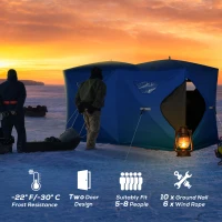 Outsunny 8 People Ice Fishing Shelter, Pop-Up Portable Ice Fishing Tent with Carry Bag, 2 Doors, Windows & Anchors for Low-Temp -22℉, Blue(m-4)