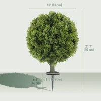 HOMCOM Artificial Boxwood Topiary Trees Set of 2 with Ground Stake, UV Resistant Fake Plants for Indoor Outdoor, Green(m-3)