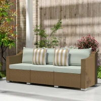 Outsunny Rattan Wicker 3 Seater Patio Couch with Cushions, 2 Throw Pillows, Outdoor Furniture Rattan Sofa, Light Gray(m-7)
