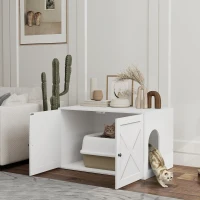 PawHut Cat Litter Box Enclosure with Barn Door, Cat Hole, 31.5" x 21" x 20", White(m-2)