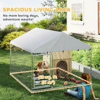 PawHut Outdoor Dog Run w/ Adjustable & Rotating Bowls, Waterproof UV-Resistant Cover, Secure Lock, 6.6' x 6.6' x 5.1'(m-4)