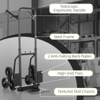 DURHAND 6-Wheels Stair Climber Trolley Cart, Hand Truck and Dolly, Foldable Steel Load Cart, 264lbs Capacity, Black(m-6)
