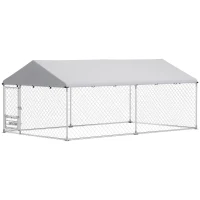 PawHut Outdoor Dog Run w/ Adjustable & Rotating Bowls, Waterproof UV-Resistant Cover, Secure Lock, 13.1' x 7.5' x 5.2'(m-2)