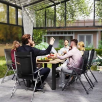 Outsunny 59" Outdoor Patio Table with Umbrella Hole, Outdoor Dining Table with Slatted Tabletop for Backyard Garden, Brown(m-10)