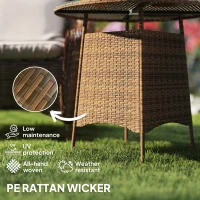Outsunny 31.5" Outdoor Round Patio Table with Umbrella Hole, Bistro Coffee Table with Tempered Glass Top for Garden, Brown(m-4)