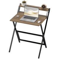 HOMCOM Folding Computer Desk, 27.6" Foldable Desk with Monitor Shelf for Small Space, Home Office, Study, Easy Assembly, Walnut(m-1)