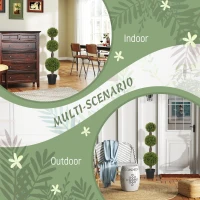 HOMCOM Set of 2 Artificial Ball Boxwood Topiary Trees, Fake Plants in Pots for Indoor Outdoor Living Room, Green(m-5)