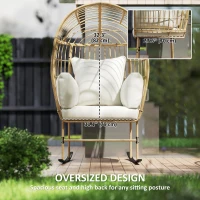Outsunny Oversized Rocking Chair, Indoor Outdoor Egg Chair w/ Thickened Cushions, Wicker Patio Lounger for Porch, Balcony, Beige(m-5)