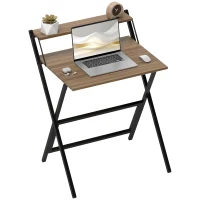 HOMCOM Folding Computer Desk, 27.6" Foldable Desk with Monitor Shelf for Small Space, Home Office, Study, Easy Assembly, Walnut(m-11)