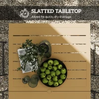 Outsunny 59" Outdoor Patio Table with Umbrella Hole, Outdoor Dining Table with Slatted Tabletop for Backyard Garden, Brown(m-6)