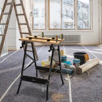 DURHAND Foldable Work Bench w/ 4 Adjustable Clamps, Carpenter Saw Table, MDF Surface, Steel Frame, Portable Work Bench 100kg/220lbs Capacity(m-9)