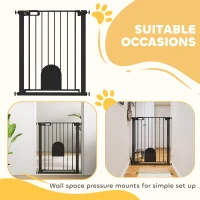 PawHut 30"-32" Extra Wide Pet Gate Barrier with Small Door, 35"H Dog Gate with Safety Gate Barrier, Stair Pressure Fit, Black(m-9)