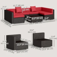Outsunny 7 Pieces Garden Wicker Sectional Set,  Patio Wicker Sectional Conversation Sofa Set, Wine Red(m-3)