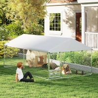 PawHut Outdoor Dog Run w/ Adjustable & Rotating Bowls, Waterproof UV-Resistant Cover, Secure Lock, 13.1' x 7.5' x 5.2'(m-8)