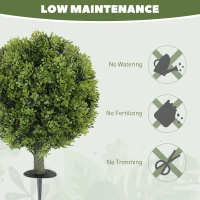 HOMCOM Artificial Boxwood Topiary Trees Set of 2 with Ground Stake, UV Resistant Fake Plants for Indoor Outdoor, Green(m-5)
