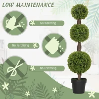 HOMCOM Set of 2 Artificial Ball Boxwood Topiary Trees, Fake Plants in Pots for Indoor Outdoor Living Room, Green(m-6)