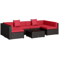 Outsunny 7 Pieces Garden Wicker Sectional Set,  Patio Wicker Sectional Conversation Sofa Set, Wine Red(m-11)