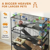 PawHut 5 Tier Hamster Cage, Rolling Rat Cage with Deep Tray, Storage Shelf, Big Exercise Wheel, Hut, Tube System(m-4)