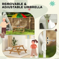 Qaba Wooden Outdoor Kids Picnic Table with Removable Umbrella, Children Sand and Water Activity Table for Patio, Mixed Color(m-5)