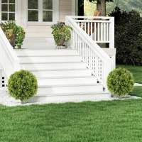 HOMCOM Artificial Boxwood Topiary Trees Set of 2 with Ground Stake, UV Resistant Fake Plants for Indoor Outdoor, Green(m-1)
