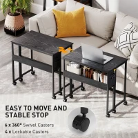 HOMCOM Folding Computer Desk, Foldable Desk with Storage Bag, Shelf and Wheels for Small Spaces, Home Office, Black(m-6)