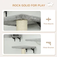 PawHut Cat Wall Shelves Set of 7, Shelves and Perches with House, Sisal Post Ladder, Bed & Ball, Grey(m-6)