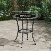 Outsunny Outdoor Rattan Dining Table, Patio Wicker Round Coffee Table with 2-Tier Storage Shelf, Mixed Grey(m-3)