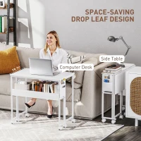HOMCOM Folding Computer Desk, Foldable Desk with Storage Bag, Shelf and Wheels for Small Spaces, Home Office, White(m-4)