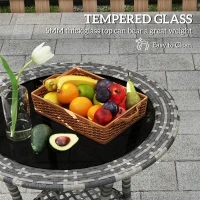 Outsunny Outdoor Rattan Dining Table, Patio Wicker Round Coffee Table with 2-Tier Storage Shelf, Mixed Grey(m-6)