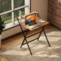 HOMCOM Folding Computer Desk, 27.6" Foldable Desk with Monitor Shelf for Small Space, Home Office, Study, Easy Assembly, Walnut(m-8)