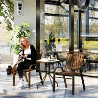 Outsunny 3 Pieces Patio Bistro Set, 2 Stackable Chairs with Tempered Glass Table, for Outdoor, Garden Backyard Porch, Dark Brown(m-1)