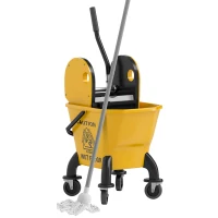HOMCOM Mop Bucket with Wringer on Wheels for Floor Cleaning, 27.5 Quart Down Press Wringer with Handle and Mop, Yellow(m-11)