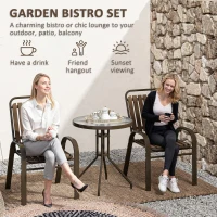 Outsunny 3 Pieces Patio Bistro Set, 2 Stackable Chairs with Tempered Glass Table, for Outdoor, Garden Backyard Porch, Dark Brown(m-4)