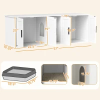 PawHut Cat Litter Box Enclosure with Double Room, Scratching Mat for 2 Cats, 57" x 19" x 20", White(m-3)
