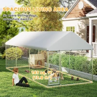PawHut Outdoor Dog Kennel w/ Adjustable & Rotatable Bowl Rack, Waterproof UV-Resistant Cover, Secure Lock, 19.7' x 7.5' x 7.5'(m-4)