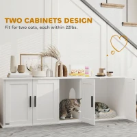 PawHut Cat Litter Box Enclosure with Double Room, Scratching Mat for 2 Cats, 57" x 19" x 20", White(m-5)