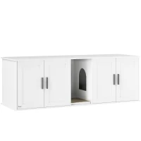 PawHut Cat Litter Box Enclosure with Double Room, Scratching Mat for 2 Cats, 57" x 19" x 20", White(m-12)