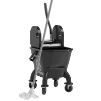 HOMCOM Mop Bucket with Wringer on Wheels for Floor Cleaning, 27.5 Quart Down Press Wringer with Handle and Mop, Black(m-11)