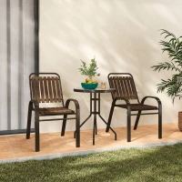 Outsunny 3 Pieces Patio Bistro Set, 2 Stackable Chairs with Tempered Glass Table, for Outdoor, Garden Backyard Porch, Dark Brown(m-8)