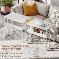 HOMCOM Folding Computer Desk, Foldable Desk with Storage Bag, Shelf and Wheels for Small Spaces, Home Office, White(m-6)