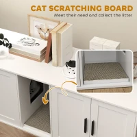 PawHut Cat Litter Box Enclosure with Double Room, Scratching Mat for 2 Cats, 57" x 19" x 20", White(m-7)