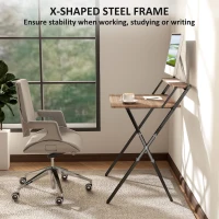 HOMCOM Folding Computer Desk, 27.6" Foldable Desk with Monitor Shelf for Small Space, Home Office, Study, Easy Assembly, Walnut(m-6)