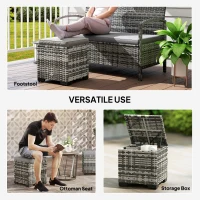 Outsunny Set of 2 Wicker Ottoman, Outdoor Footstool with Storage & Removable Cushions for Poolside, Patio, Deck, Grey(m-7)