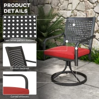 Outsunny Patio Swivel Chairs with Cushion, Outdoor Swivel Rocker with Curved Armrests, Red(m-6)