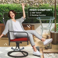 Outsunny Patio Swivel Chairs with Cushion, Outdoor Swivel Rocker with Curved Armrests, Red(m-4)