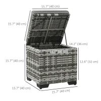 Outsunny Set of 2 Wicker Ottoman, Outdoor Footstool with Storage & Removable Cushions for Poolside, Patio, Deck, Grey(m-3)