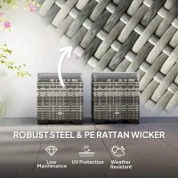 Outsunny Set of 2 Wicker Ottoman, Outdoor Footstool with Storage & Removable Cushions for Poolside, Patio, Deck, Grey(m-6)