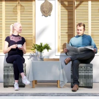 Outsunny Set of 2 Wicker Ottoman, Outdoor Footstool with Storage & Removable Cushions for Poolside, Patio, Deck, Grey(m-1)